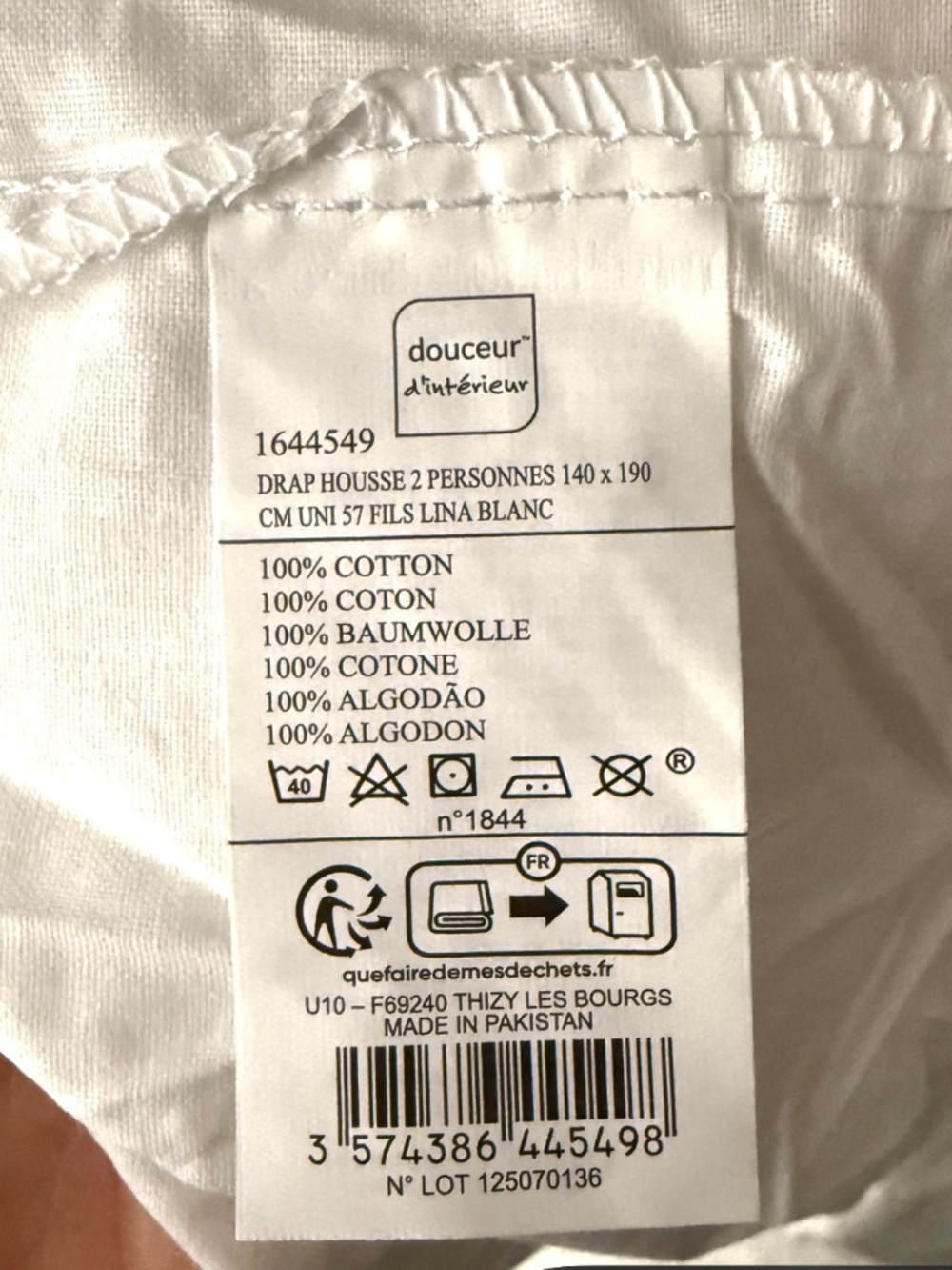 NEW NEVER USED French 100% Cotton Fitted Sheet – WHITE – European double size - Picture 5 of 6